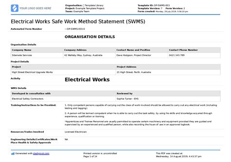 safe work method statement